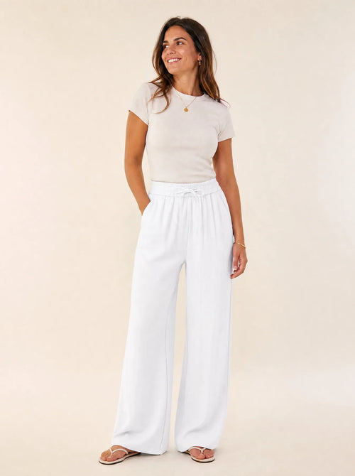 Pantalón Palazzo Olivella · Pierna Ancha Tacto Lino con Cordón y Bolsillos