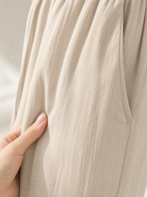Pantalón Palazzo Olivella · Pierna Ancha Tacto Lino con Cordón y Bolsillos